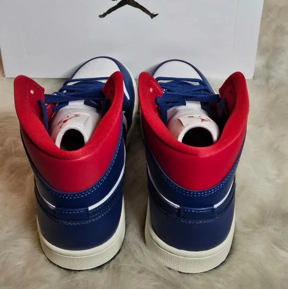 NIKE JORDAN 1 MID ' FRENCH BLUE/ GYM RED' - Picture 3 of 5